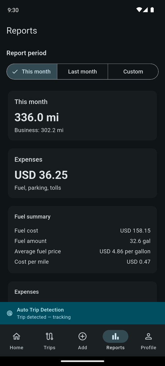 MarV Route Reports screen